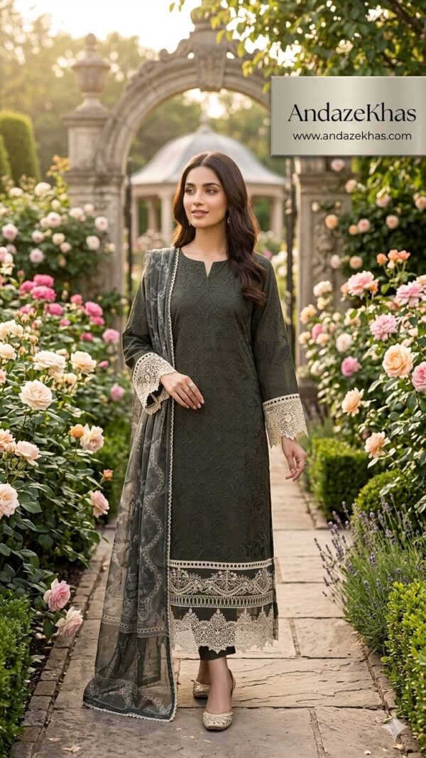 Cotton Embroidered Stitched 3-Piece Suit