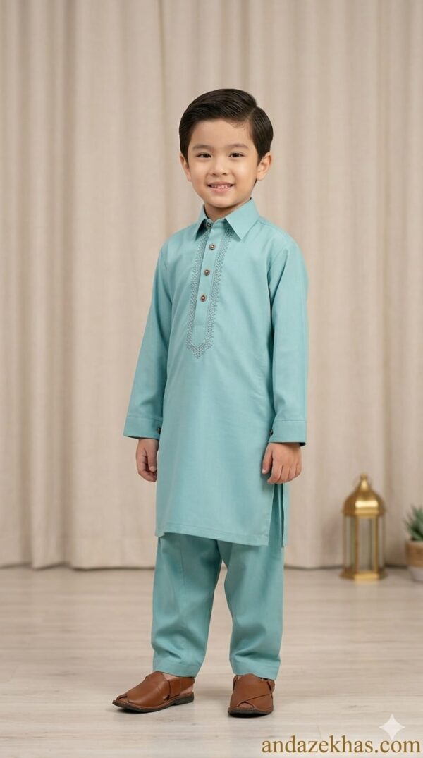 Kids Wash & Wear Embroidered Collar Suit